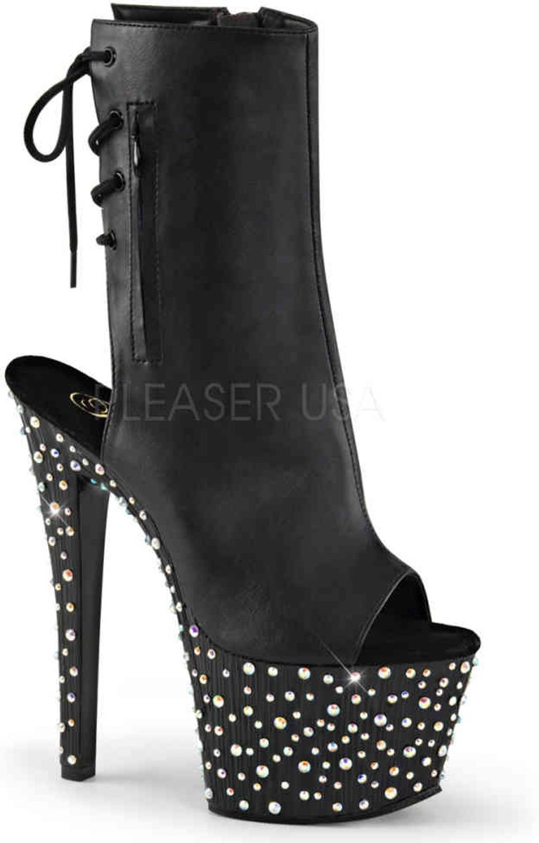 EU 36 = US 6 | STARDANCE-1018-7 | 7 Heel, 2 3/4 PF Open Toe/Heel Ankle Boot, side Zip